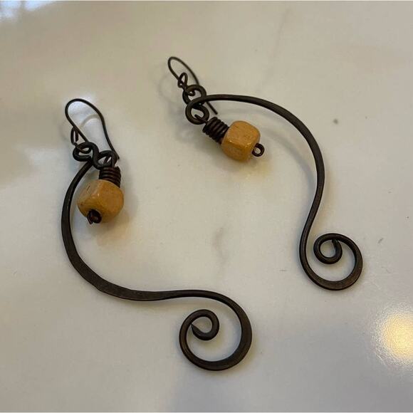 HANDMADE Brown Metal Drop Earrings - Picture 3 of 4